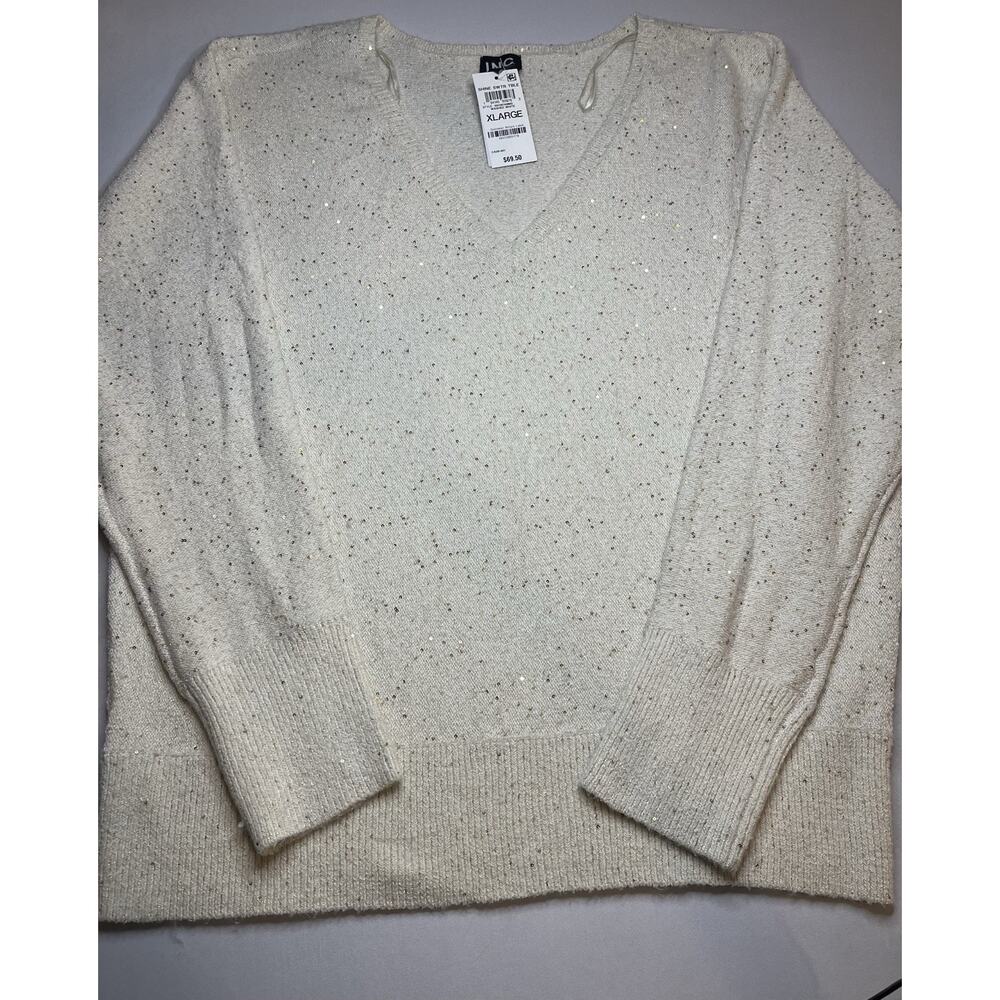Inc International Concepts Women's Sequin Shine Sweater V-Neck Size XL NWT NEW